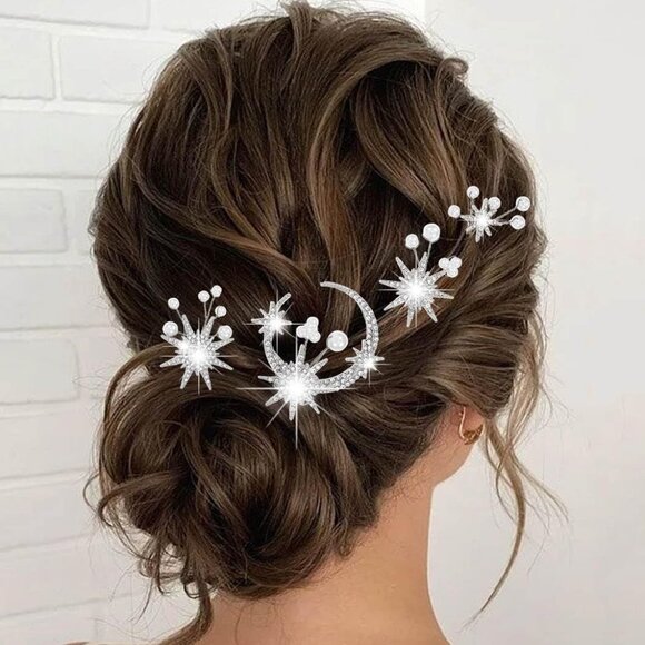 Other - Star Moon Hair Clips Rhinestone Hair Pins Bride Wedding Hair Accessories for Wom
